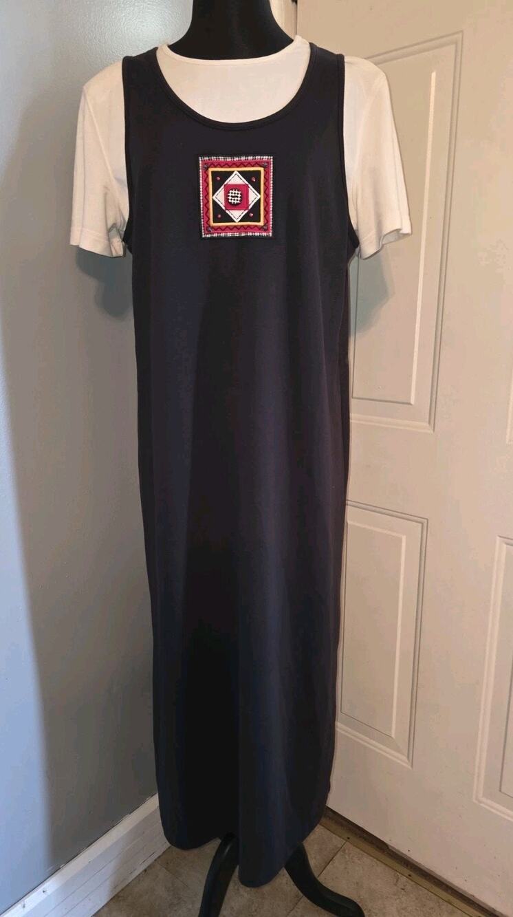 Vintage 90s Koret Jumper Dress Embroidered Chest Size XL Teacher Maxi Modest